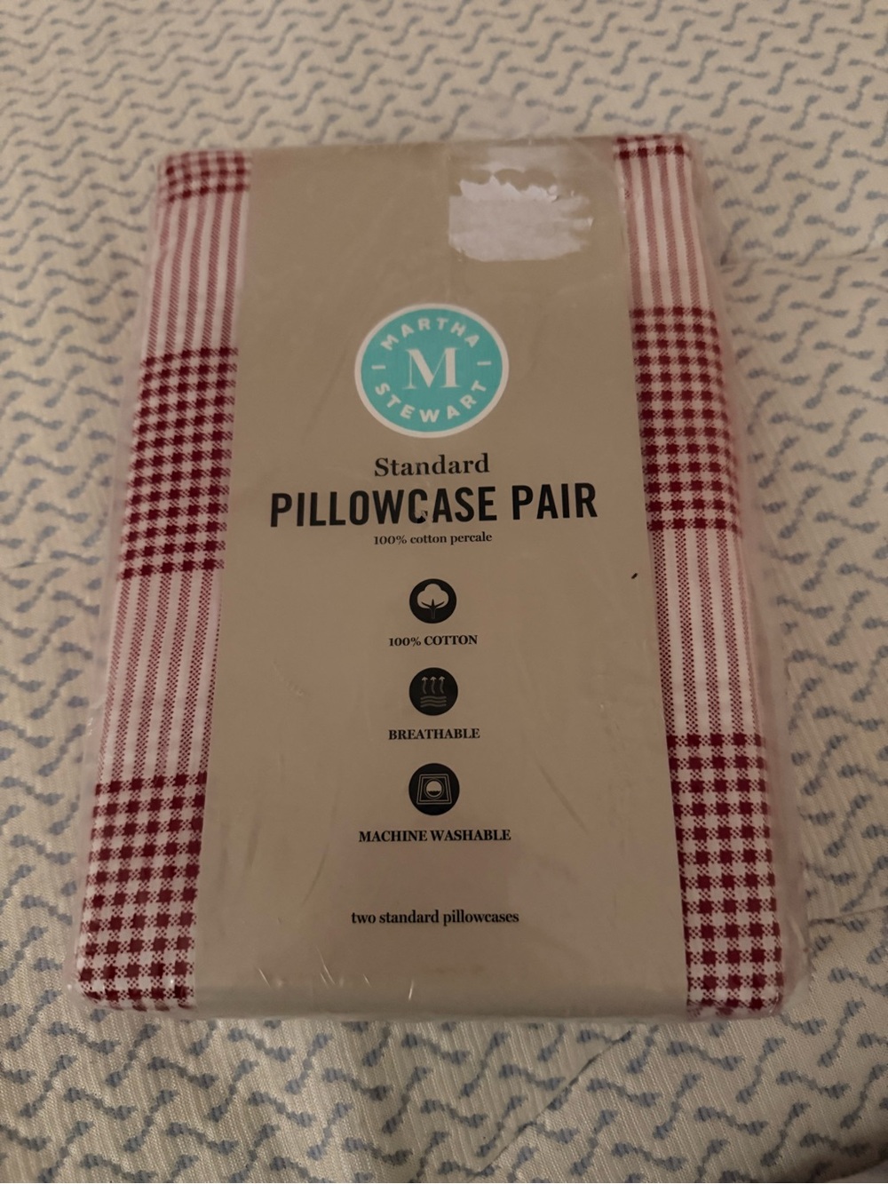 Martha Stewart Elliot Set of 2 Red Plaid Standard Pillowcases New